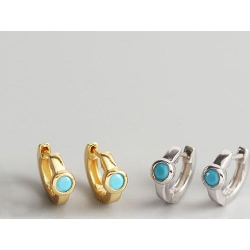 WTLTC Dainty Turkish Blue Zircon Hoop Earrings for Wome 925 Sterling Sliver Small Round Earrings 11mm Tiny Ear Huggie Earrings