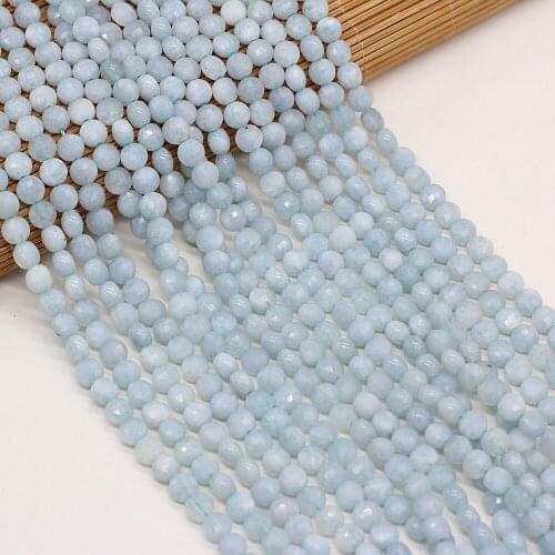 Natural Stone Beads Oblate Shape Faceted Aquamarine Loose Spacer Beaded For Jewelry Making DIY Bracelet Necklace Accessories