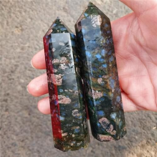 Natural Crystal Glaucophane Obelisk Point Chakra Healing Stone Wand Tower Hexagonal Prisms