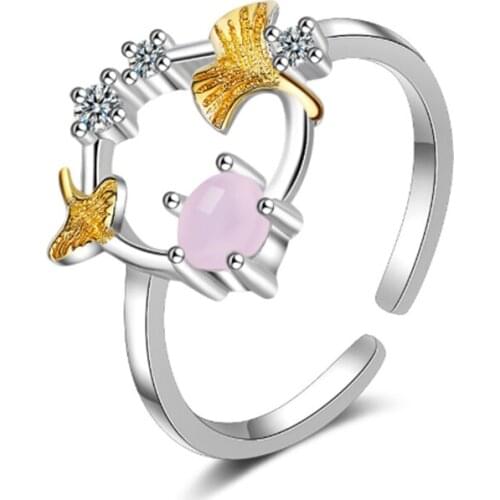 New simple sweet personality temperament wild ginkgo leaf wreath opening female models silver plated rings SA033