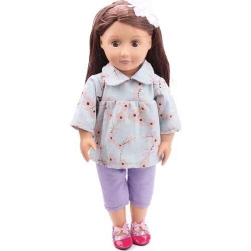 18 inch Girls doll Clothes green print top + pants American newborn dress Baby toys skirt fit 43 cm baby doll c3