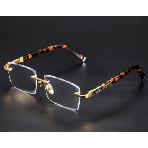 Reading Glasses Man Natural Crystal Reflected Stone Glass Lens Presbyopia Acetate Glasses Frame Woman Rimless Eyeglasses