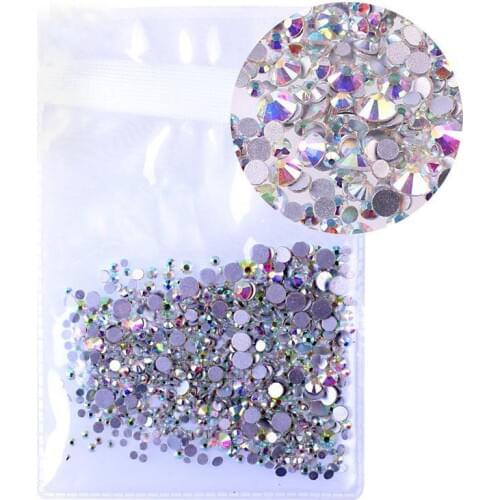 Mix Sizes 1000PCS/Pack Crystal Clear AB Non Hotfix Flatback Rhinestones Nail Rhinestones For Nails 3D Nail Art Decoration Gems