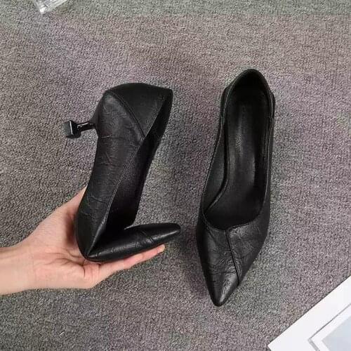Spring Women High Heels Fashion Office Shoes Women Stiletto PU Slip On Pointed Toe Black Shoes Sexy Comfort Woman Pumps
