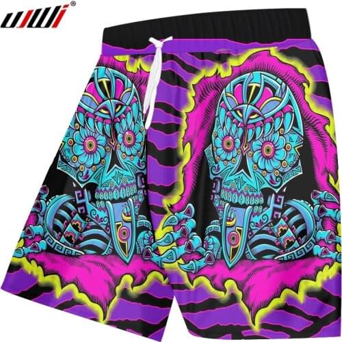 UJWI Unisex Beachshorts Purple Print Skull 3D Board Bebermuda Shorts For Women/men High Waist Elastic Boxers Trousers Plus Size
