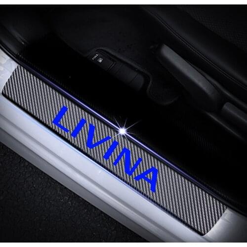 For Nissan LIVINA Carbon Fiber Vinyl Sticker Car Door Sill Welcome Pedal Stickers Door Threshold Plate Protector Car Styling 4Pc