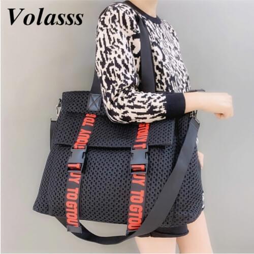 Volasss New Black Mesh Womens Crossbody Bags For Woman Travel Totes Bag Portable Shoulder Fashion Large Capacity Women Handbags