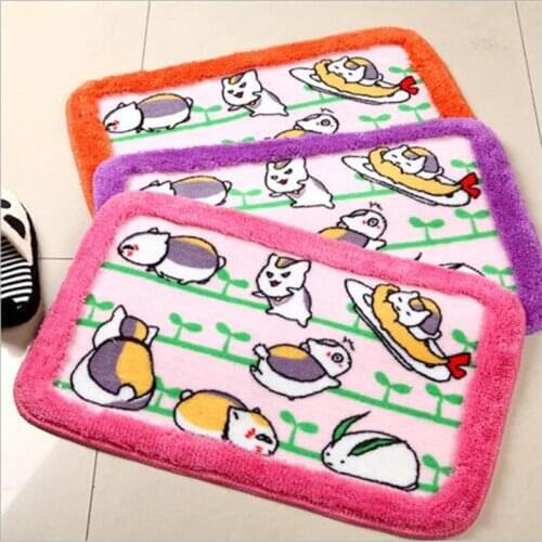 Japanese & Korean Style Polyester Bathroom Floor Mat Absorbent Toilet Pad with cute animals printing Pattern Non-Slip Floor Rug