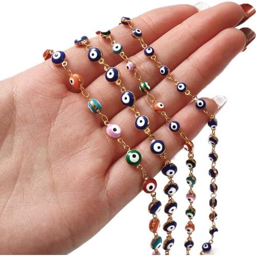 18K Gold 50cm Copper Chain Stainless Steel Jewelry Devils Eye Black Oil Dripping Handmade Chain Womens Fashion Bracelet