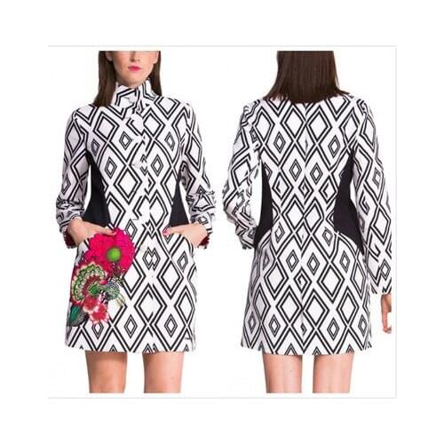 Spanish print windbreaker womens mid length slim waist jacket