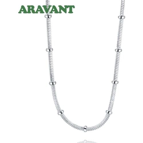 925 Silver Beads Snake Chains Choker Necklaces Women Girls Jewelry Collares