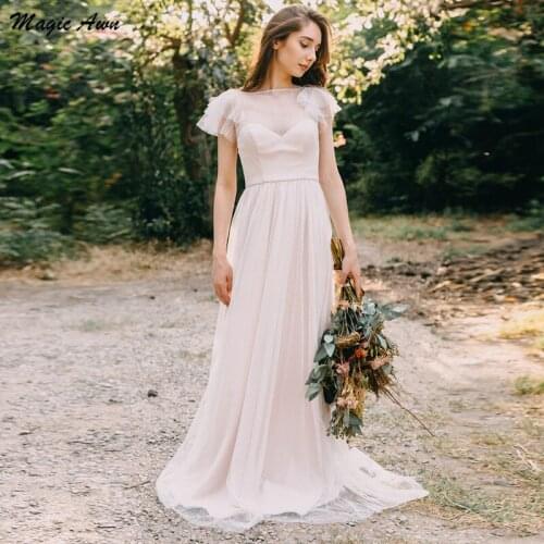 Magic Awn Bohemian Wedding Dresses 2021 Cap Sleeves Illusion Open Back Beach A-Line Bridal Gowns Customized Vestidos De Novia