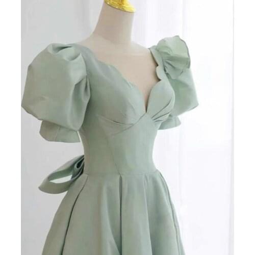 2021 French Light Green Sexy Dark V-neck Evening Dresses Women Elegant Prom Gown Party Dresses robe de soiree