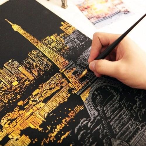 Famous City NIght View Scraping Painting Creative City Scratch Night View Sketchpad Drawing Toys For Kid Learning funny Toy Gift