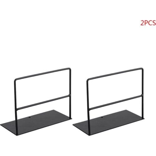 1 Pair Wrought Iron Bookends Book Support Simple Desktop Office Magazine Organizer Stand Shelf Holder P9YA