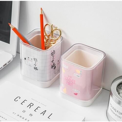 1 Pcs DIY Cute Kawaii Acrylic Storage Organizer Pen Case Holders Pencil Stand Container Stationary Study Round Pen Holders