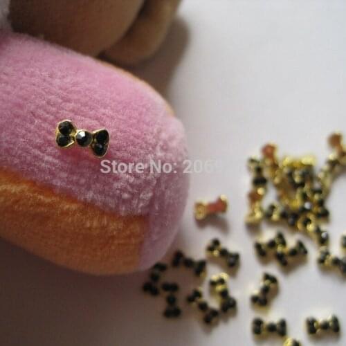 MD-73 10pcs Fancy Mini Black Rhinestone Gold Bow Metal Charms Metal Deco Charms Nail Art