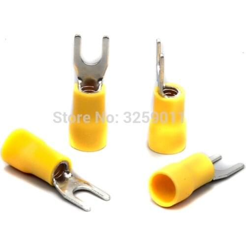 100PCS SV3.5-5 16-14 AWG Spade Pre-insulating Terminal block TYPE TU-JYK U-type Cold-pressed Pre Insulated Fork Wire Connector
