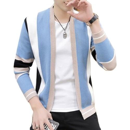 2021 Spring Mens Sweater Coat Leisure Fashion Striated Cardigan Sweater Jackets Youth long Sleeves Knitted Sweater 3XL