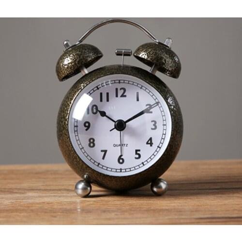 3 inch Retro Vintage Twin Bell Desk Bedside Alarm Clock,Silent Pointer Round Number Loud Desktop With Night Light Home Decors