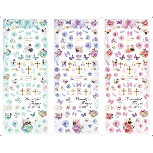 3 Sheet/Lot Weeding Toy Bear Bowknt Butterfly Flower Water Transfer Decal Manicure Nail Art Sticker DIY Nail HOT 115-117