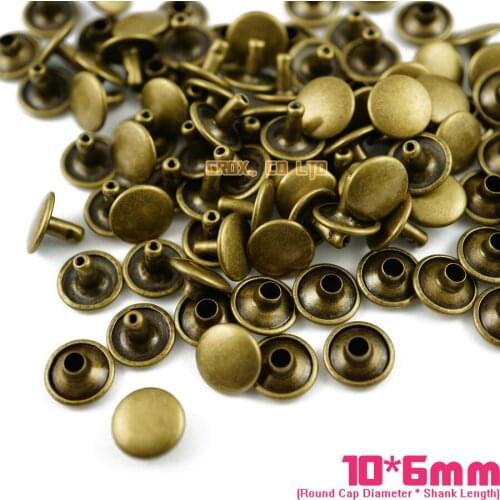 450 set 10*6mm Antique Brass Double Cap Round Rapid Rivet Leathercraft Rivet