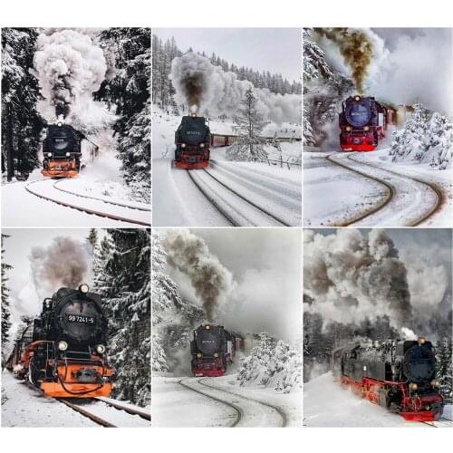 5D Diamond Painting Landscape Full Square Diamond Embroidery Train Picture Of Rhinestones Needlework Winter Wall Art