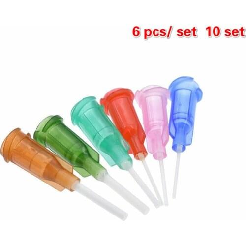 6 pcs/ set 10 set Mixed DIY Plastic Blunt Dispensing Syringe Needle Tips Flexible 14Ga-25Ga