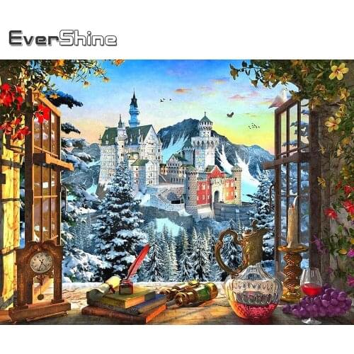Evershine 5D Diamond Embroidery Winter New Arrival Full Square Diamond Painting Castle Mosaic Kit Window Landscape Crafts Gift