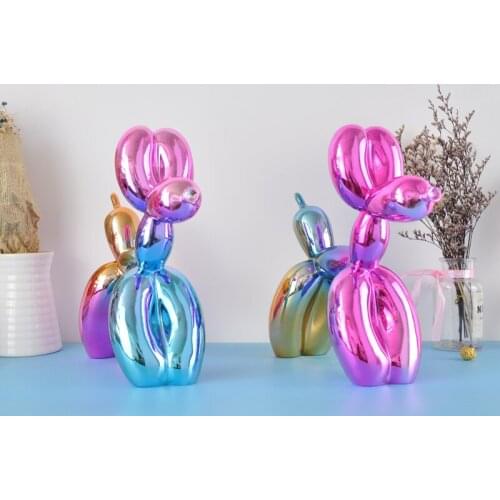 Shiny colourful Balloon Dog Statue Simulation Dogs Animal Art Sculpture Resin Craftwork Home Decoration Accessories ornament