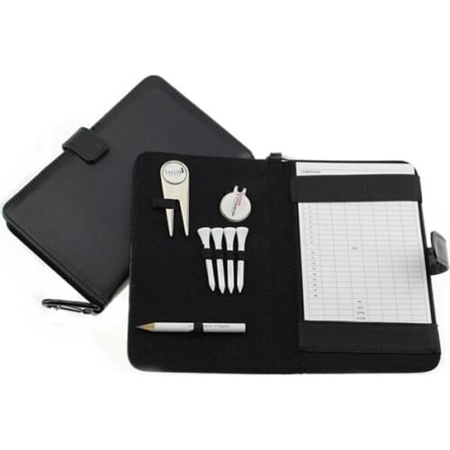 Golf Scorecard Holder with Hook PU Leather Packed with Green Fork Golf Marker Hat Clip 54mm Golf Tees