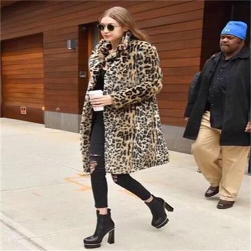 Design Style Long Fur Coat Leopard Printed Thick Warm Fur Coat Real Image High Quality Winter Coat In Stock