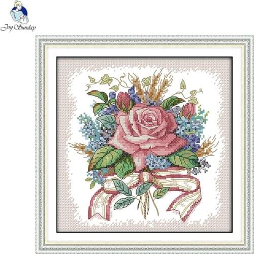 Joy Sunday A Bunch of flowers Patterns DIY Hand Cross Stitch Kits Printed Canvas DMC Counted 11CT 14CT Embroidery Needlework