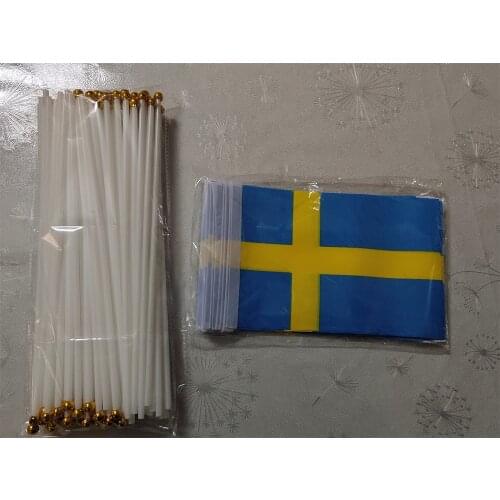 KAFNIK,50 PCS 14*21cm Sweden Hand Flag National Hand Flag ,Free Shipping