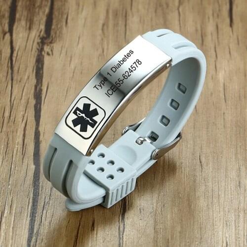 LETAPI Rubber Brands Silicone Bracelet Men Slide Adjustable Medical Alert Sign Personalized Boy Man Fashion Accessories