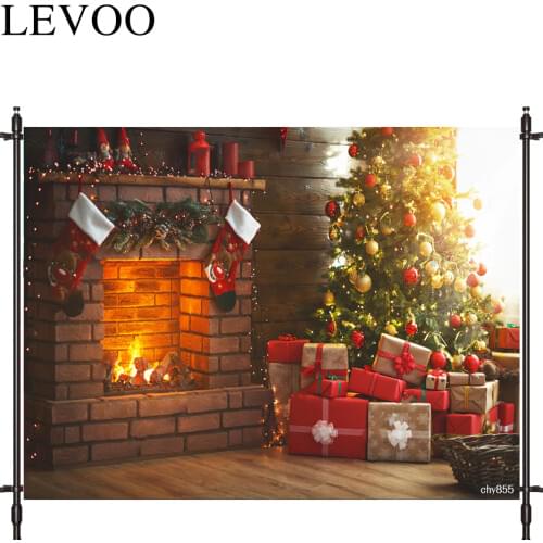 LEVOO New Photo Backdrop Fireplace Christmas Tree Gift Brick Wall Background Nature Photocall Photo Studio Shoot Prop