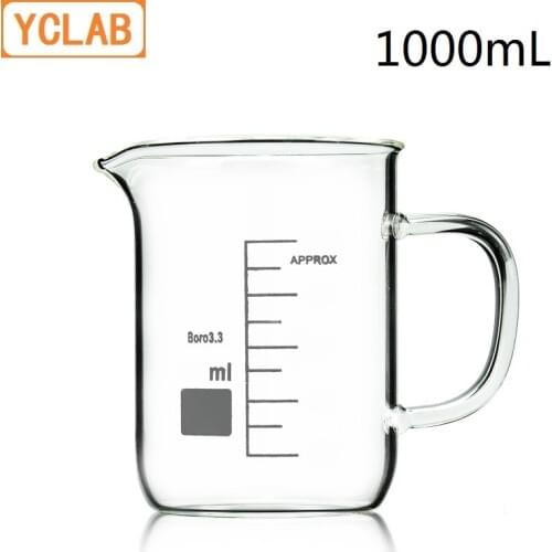 YCLAB 1000mL Beaker Low Form Borosilicate 3.3 Glass 1L with Graduation Handle Spout Measuring Cup Laboratory Chemistry Equipment
