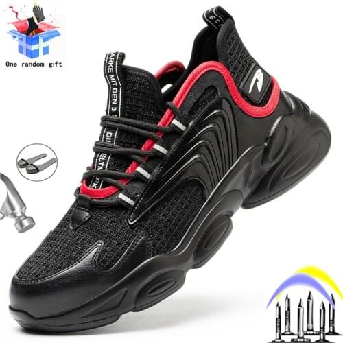 Men Fashion Breathable Safety Boots Indestructible Steel Toe Cap Work Shoes Puncture-Proof Light Breathable Non-slip Sneakers