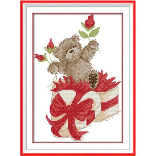 The little bear gift box cross stitch kit 14ct 11ct count print canvas stitches embroidery DIY handmade needlework plus
