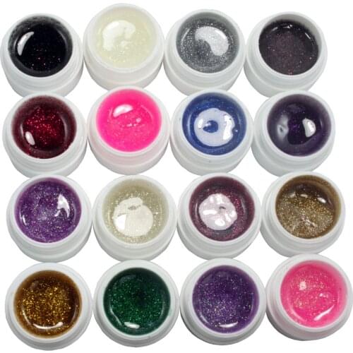 16 Color Glitter Dust UV Builder Gel Set Nail Art False French Tips nail gel Salon Tools