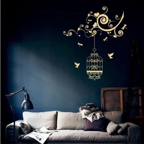 Wall Decal Nature Bird Branch Birdcage Caged Cages Birds Vinyl Sticker Home Décor Bedroom Interior Nursery Design Murals HY1473