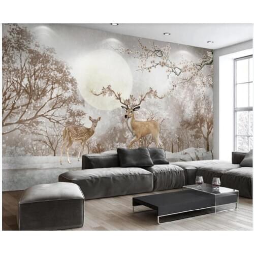 Custom photo 3d wallpaper European forest deer flowers art living room home decor 3d wall murals wallpaper for walls 3 d