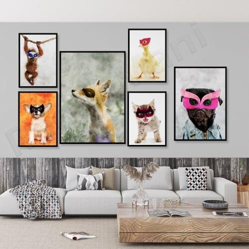 Pet prints, pug puppy, orangutan, kitten, duck, fox art prints, kindergarten animal wall art, cool kindergarten children bedroom