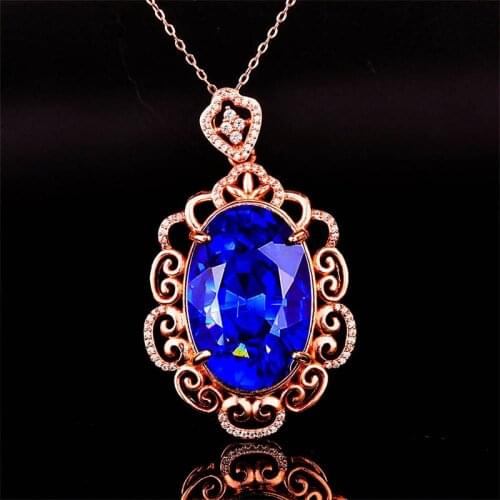 Luxury Pendant Necklace With Oval Blue Zircon Irregular Hollow Exquisite Rose Golden Jewelry For Women Wedding Engagement