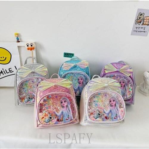 Disney Sequin Backpack Frozen Elsa School Bag School Bookbag Kindergarten Book Storage Double Shoulder Backpack Travel Bag