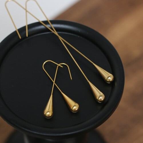 Waterdrop dangling earrings for women stainless steel gold color minimalist elegant hanging long earrng korean