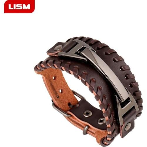 Vintage Punk Leather Bracelet 2 Color Black & Brown Fashion Clasp Multilayer Braid Rope Bracelet for Men Jewelry