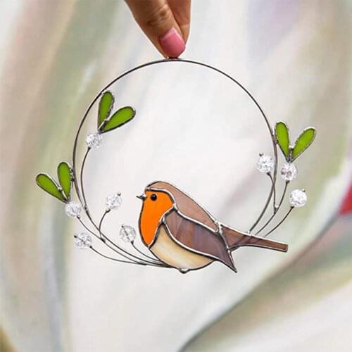 Mini Stained Hummingbird Bird Home Window Hanging Glass Dreamcatcher Birds Colorful Acrylic Suncatcher Hanging Decoration S3F2