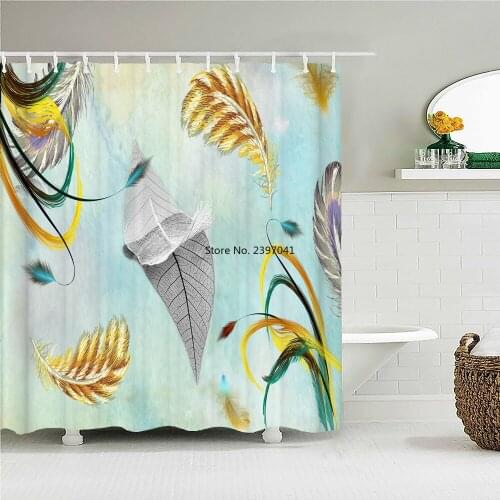 Colorful Feathers Shower Curtain Bathroom Waterproof Polyester Multi-size Bohemian 3D Printing Curtains for Bathroom Shower