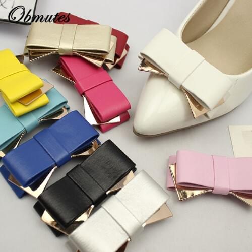 1 Pair Fashion Metal Shoes Decorations Faux Leather Decorative Colorful Bow Shoes Charm Jewelry Clip Pairs DIY Shoe Accessories